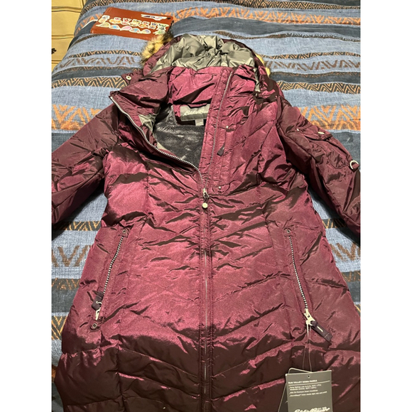 Women's Eddie Bauer Down Puffer Coat XS Burgundy - Picture 1 of 6